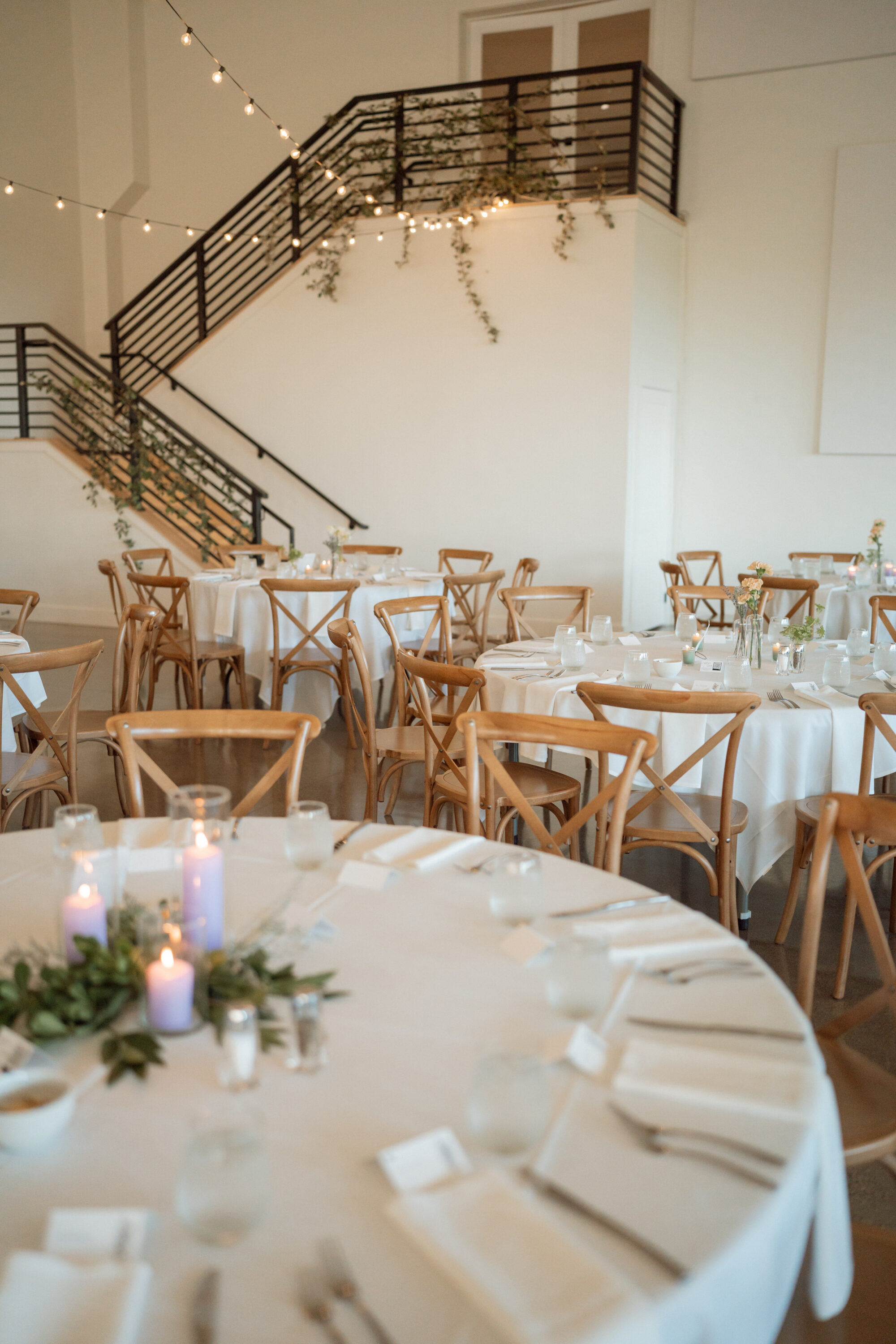 Detail shot of reception tables at Minnesota wedding venue Woodhaven Wedding & Events in Cannon Falls in Minnesota.