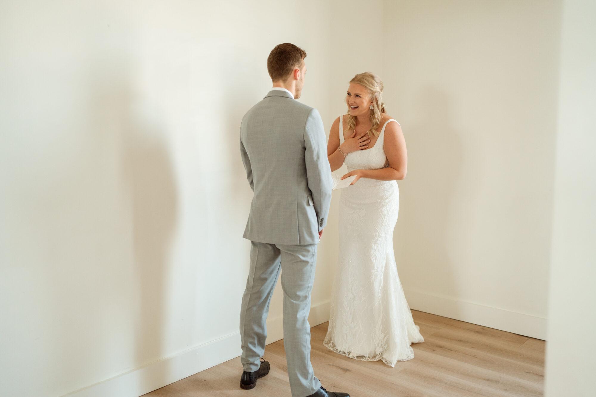 Couple sharing private vows at Minnesota wedding venue Woodhaven Wedding & Events in Cannon Falls in Minnesota.