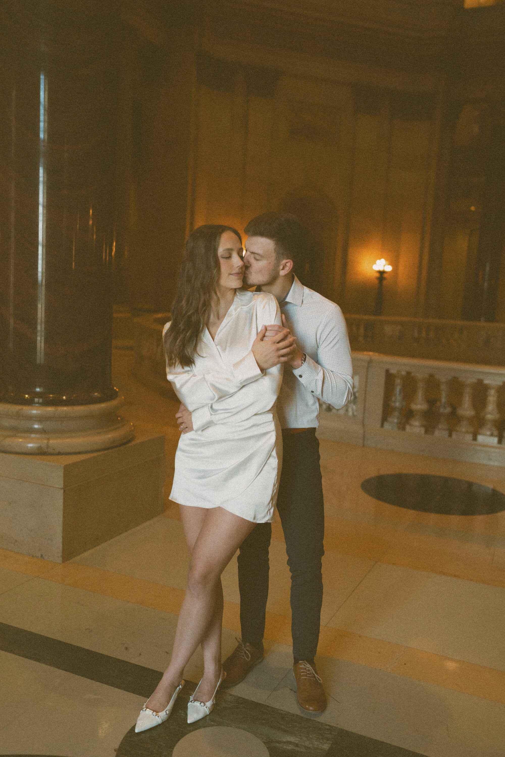 cinematic photo of engaged couple